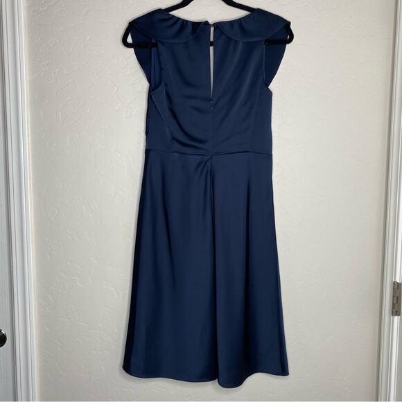 J. Crew Navy Blue Satin Surplice A-Line Midi Dress 6 - Picture 9 of 10